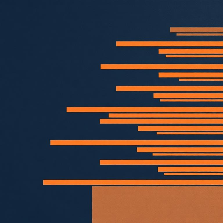 Navy poster with amber bars arranged in an editorial grid