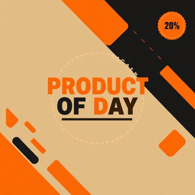Orange and black diagonal product of the day promotional poster